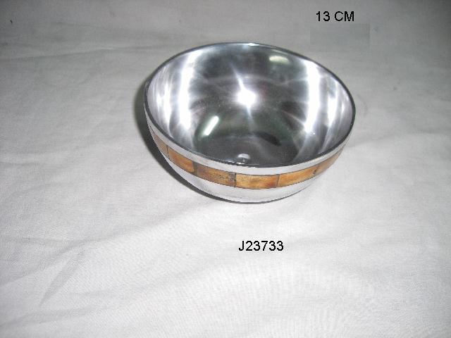 Aluminum Bowl With Horn and Mother of Pearl Inlay