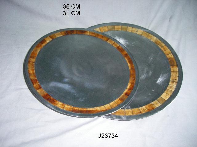 Aluminum Metal Bowl With Bone Inlay