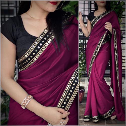 Multi Colour Ladies Heavy Vichitra Silk Saree With Sequance Lace Border