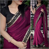 Ladies Heavy Vichitra Silk Saree With Sequance Lace Border