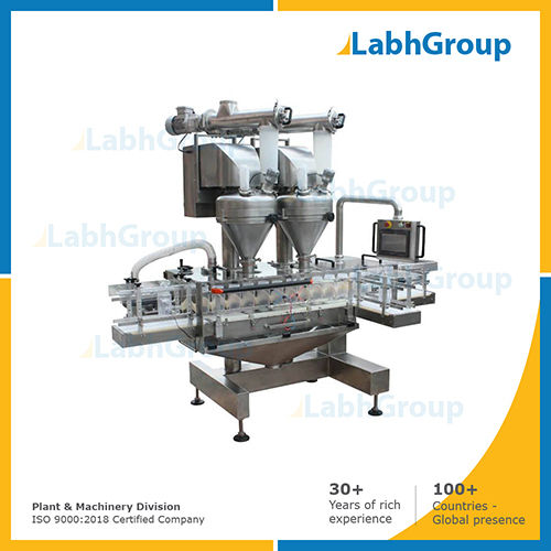 Automatic linear container filling machine with twin auger filler ( up to 5 kg)