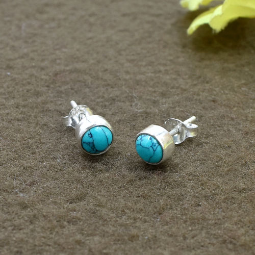 Attractive Turquoise Round Gemstone 925 Sterling Silver Post Stud Earring For women & Girls