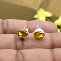 Yellow Color Zircon Round Gemstone 925 Sterling Silver Post Stud Earring For women & Girls