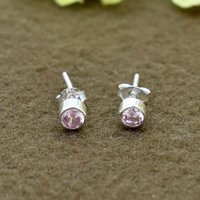 Beautiful Pink Color Zircon Round Gemstone 925 Sterling Silver Post Stud Earring