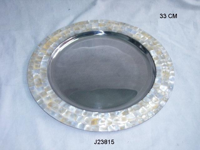 Steel Charger Plate With Mother of Pearl Inlay