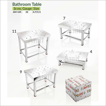 Bathroom Table - Polished Stainless Steel, Silver Finish | Contemporary Design, Rust-Resistant, Ample Space for Essentials