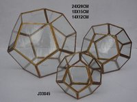 Geometric Metal and Glass Terrarium in Distressed Brass Finish