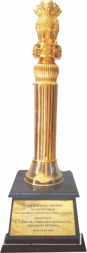 Golden And Brown Wooden Base Ashoka Stambh Trophy, For Event
