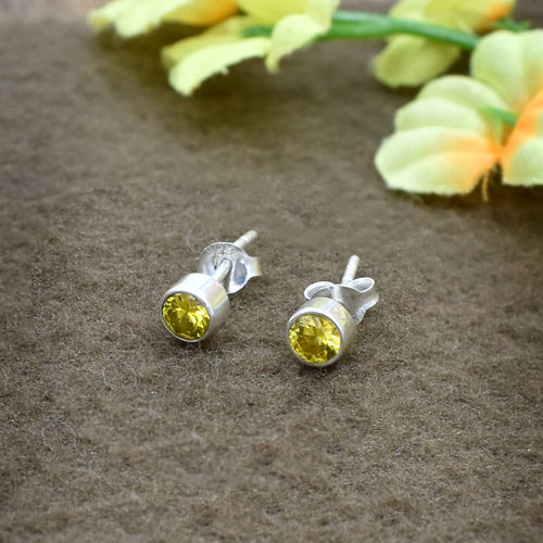 Yellow Color Zircon Gemstone 925 Sterling Silver Post Stud Earring For Women & Girls Weight: 1.1 Grams (G)