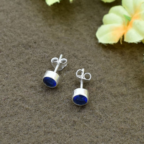 Blue Sapphire Quartz Round Gemstone 925 Sterling Silver Post Stud Earring For Women & Girls Gender: Unisex