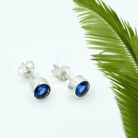 Blue Sapphire Quartz Round Gemstone 925 Sterling Silver Post Stud Earring For women & Girls