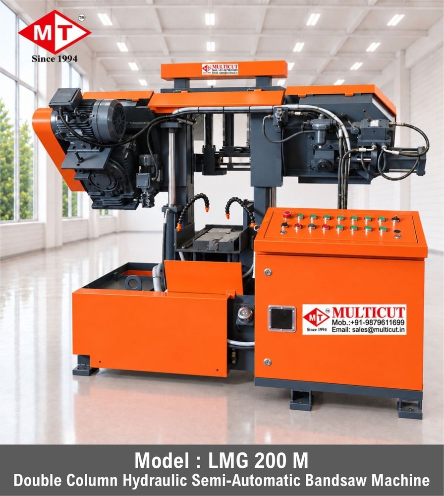 Double Column Semi Automatic Band Saw Machine - Steel, 2300x1500x1900 mm, Gray | Hydraulic Clamping, Low Noise, High Efficiency, 200 mm Cutting Capacity