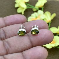 Amazing Green Color Quartz Round Gemstone 925 Sterling Silver Post Stud Earring For women & Girls