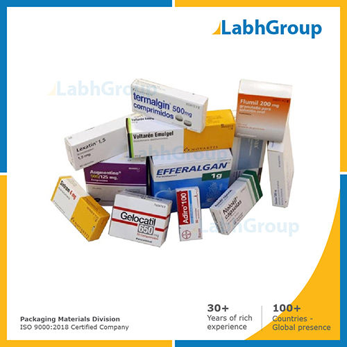 Printed folding carton paper box for pharmaceuticals medicine packaging