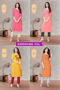 Awesome Vol 1 Designer Rayon, Cotton Flex Kurtis - M, L, Xl, Xxl | 3-4th Sleeve, Printed Pattern, Quick Dry, Modern Style, Casual & Formal Wear