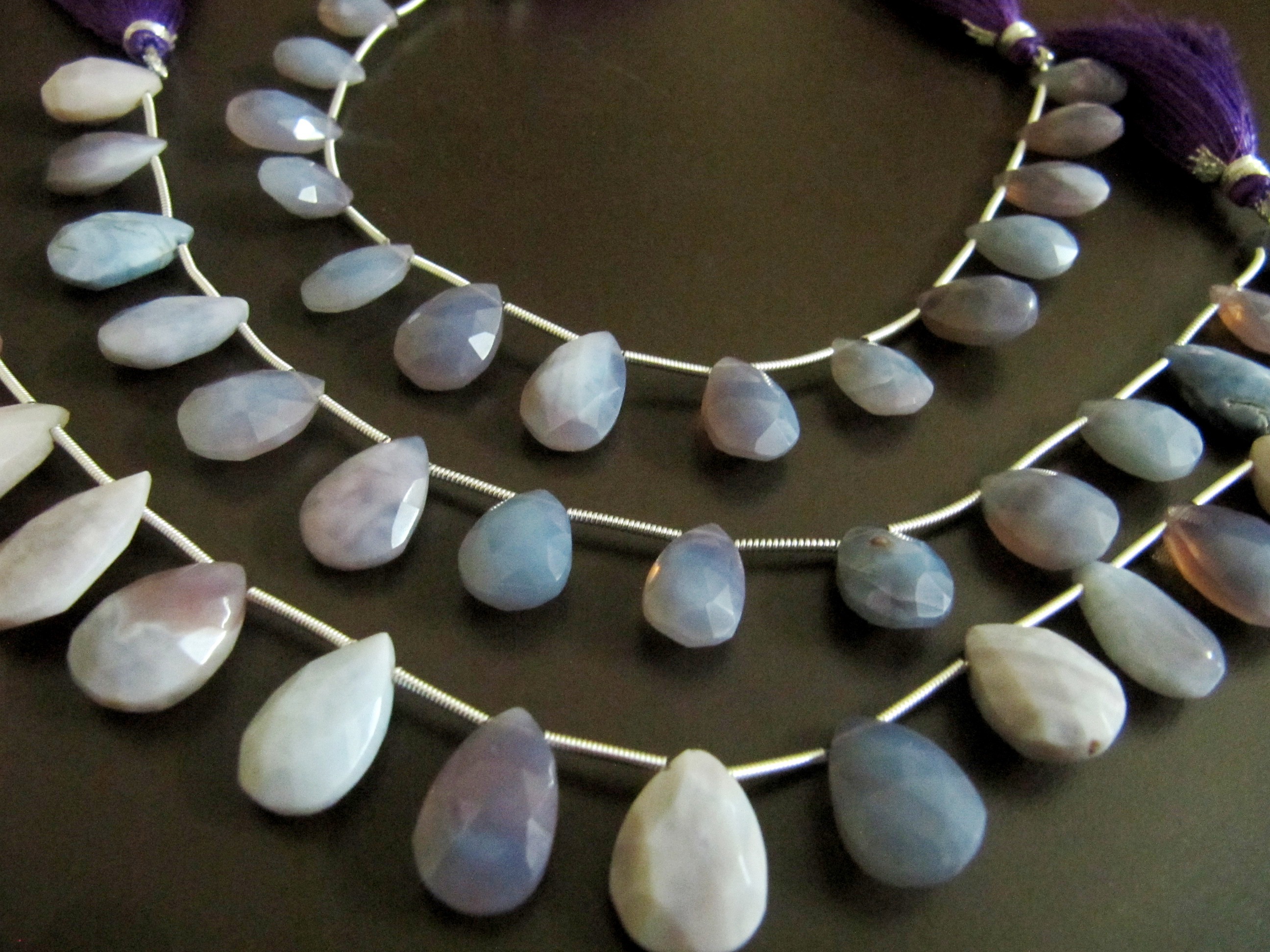 Natural Lavender Blue Opal Pear Shape Faceted 10X15mm Strand 8 inch Long