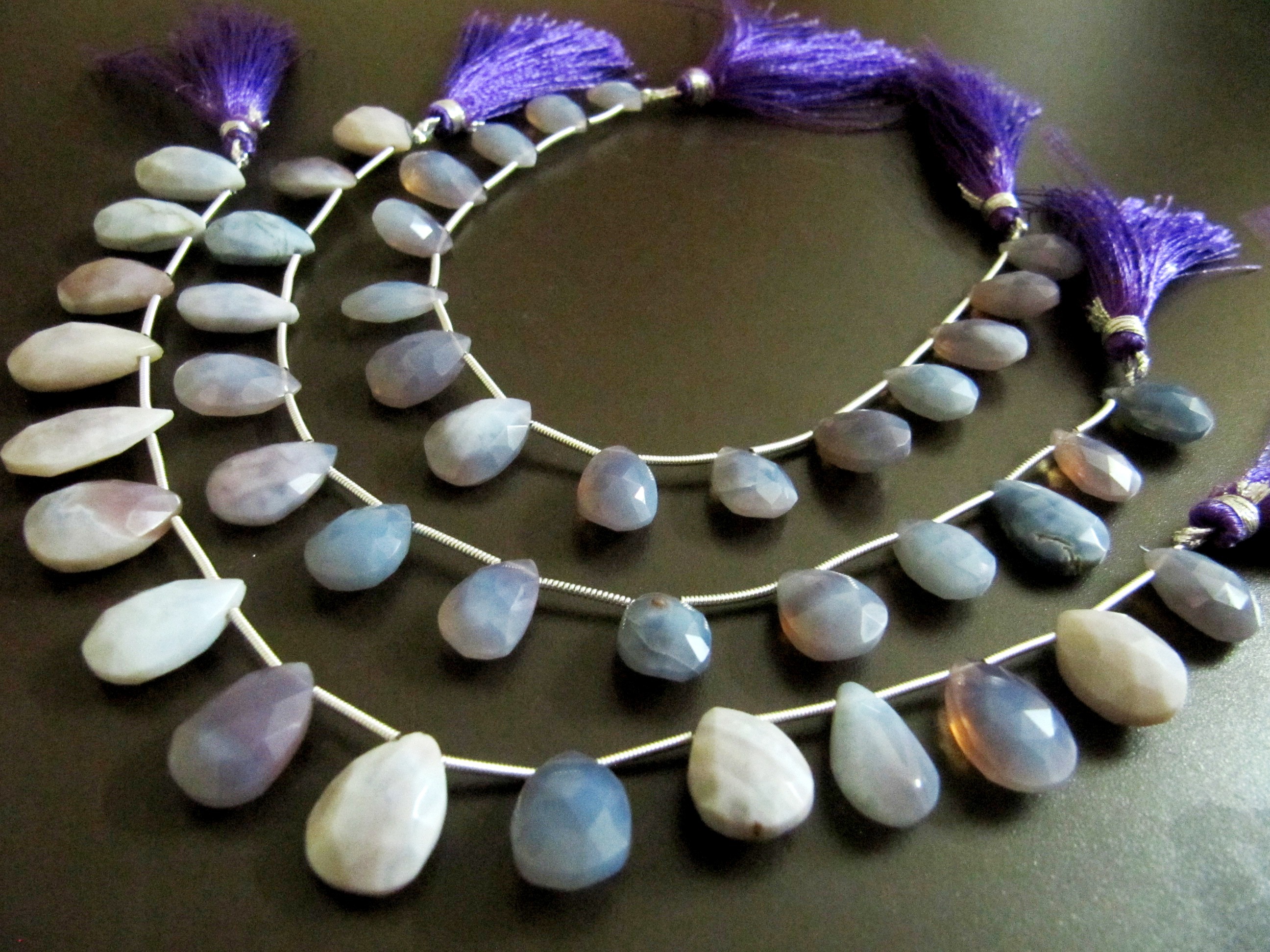 Natural Lavender Blue Opal Pear Shape Faceted 10X15mm Strand 8 inch Long