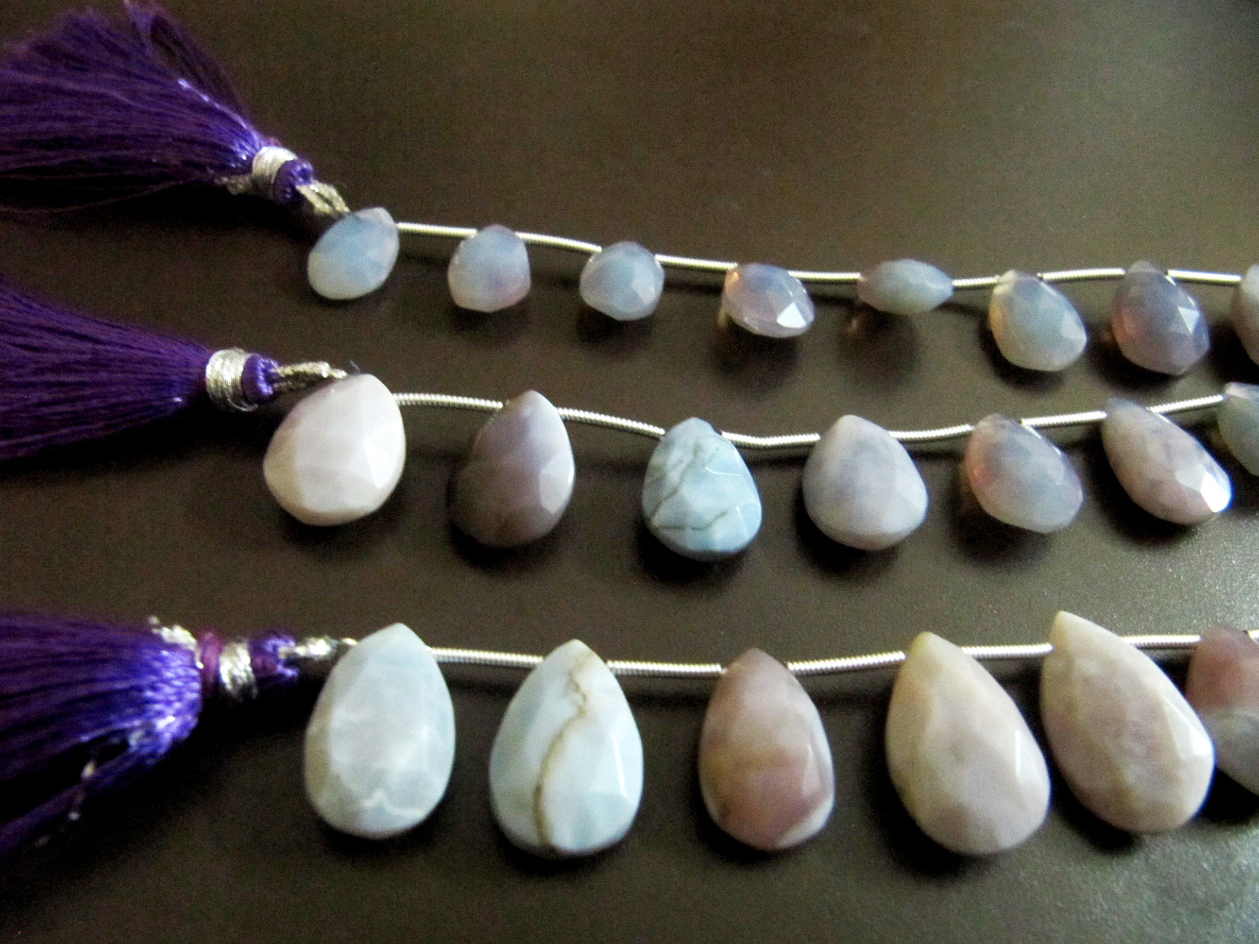 Natural Lavender Blue Opal Pear Shape Faceted 10X15mm Strand 8 inch Long