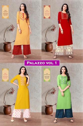 Palazzo vol 1 Designer Rayon Kurtis - Rayon Fabric, Sizes M, L, XL, XXL | Printed Pattern, 3-4th Sleeve Style, Quick Dry, Modern Casual & Formal Ethnic Wear