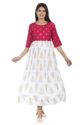 Pink And White Kashishiya Printed Kurti Gown