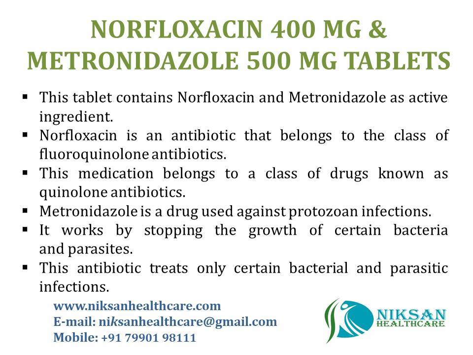 Norfloxacin 400 Mg Metronidazole 500 Mg Tablets