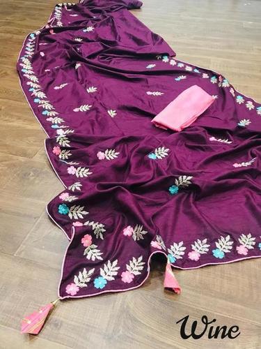 Party Wear Fancy Designer Silk Embroidery Women's Saree