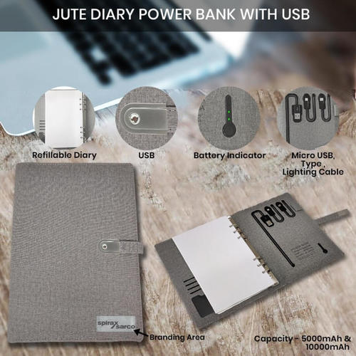 Pu Leather Jute Diary Power Bank 10000Mah With Usb 16 Gb