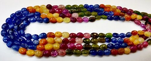 Natural Multi Sapphire Plain Smooth Oval Shape 6X9mm Strand 8 Inches Long