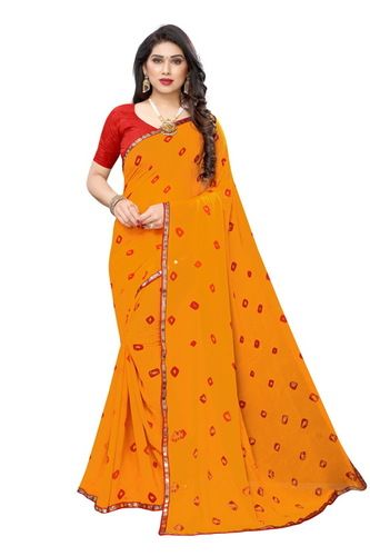 Multy Badheni Yellow & Red Chiffon Saree