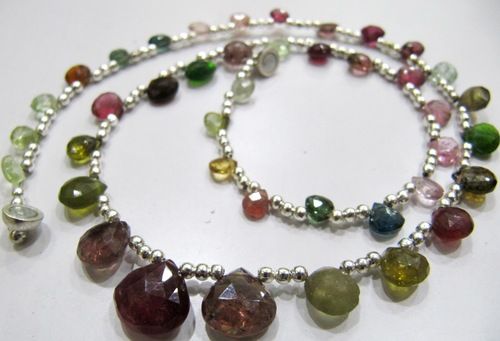 Natural Multi Tourmaline Briolette Faceted Heart Shape Necklace