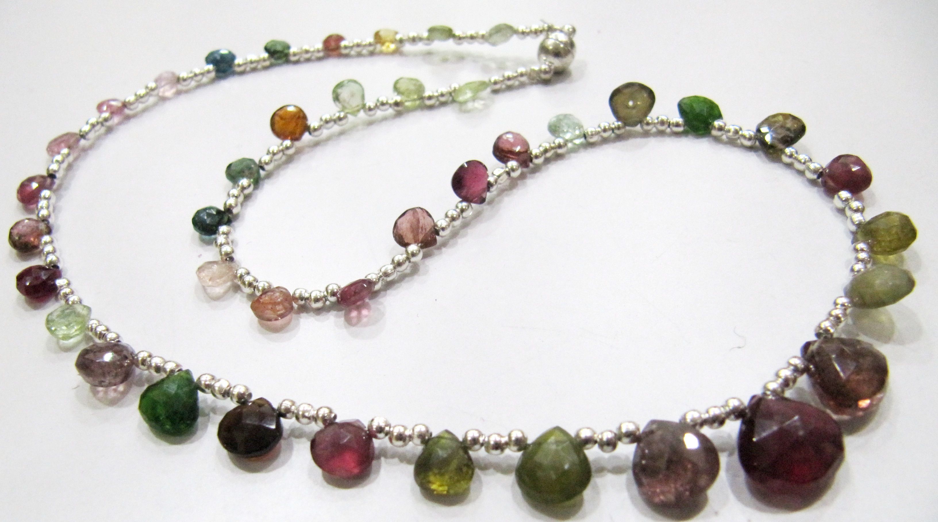 Natural Multi Tourmaline Briolette Faceted Heart Shape Necklace