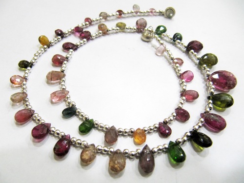 4X6mm to 9X12mm Natural Multi Tourmaline Briolette Faceted Pear Shape Necklace