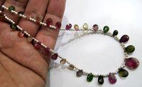 4X6mm to 9X12mm Natural Multi Tourmaline Briolette Faceted Pear Shape Necklace