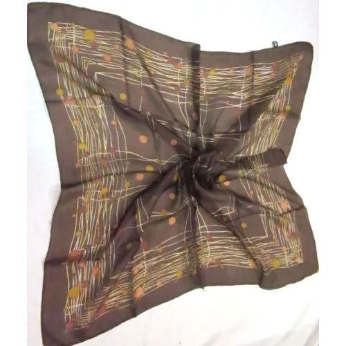 Brown Silk Printed Square Scarves