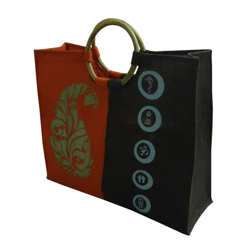 Customized Wooden Cane Round Handle Pp Laminated Jute Shopping Bag