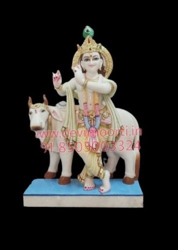 Marble Cow Krishna Statue