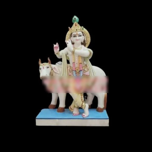 Marble Cow Krishna Statue - Feature: Durable