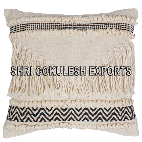 100% Cotton Designer White Cushion and Pillow Covers with Fringes