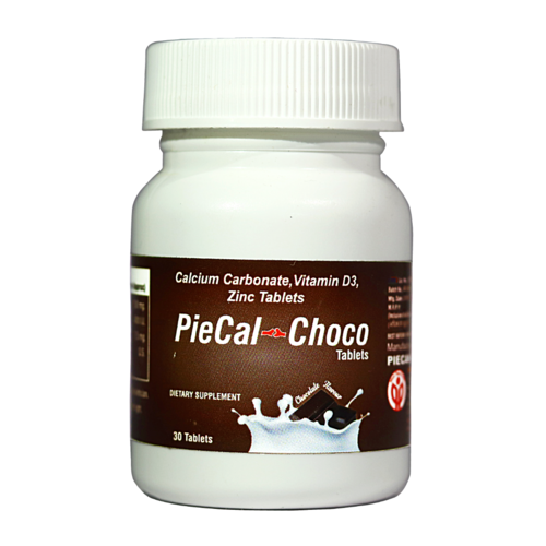 Piecal Choco Calcium 1250Mg, Vitamin D3 400 I.U, Zinc 7.5Mg Chocolate Flavour Chewable Tablets For Immunity, Bones & Muscle Health | 30 Tablets Shelf Life: 18 Months