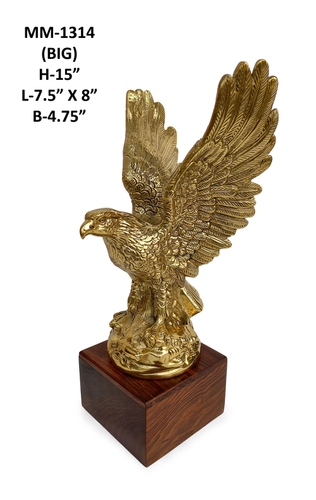 Eagle Statue Aluminium, Wooden Base, Brass Antique Finish