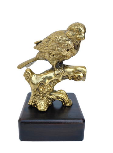 Mentioned In The Image Sparrow Bird With Tree, Aluminium Statue, Wooden Base, Brass Antique Finish