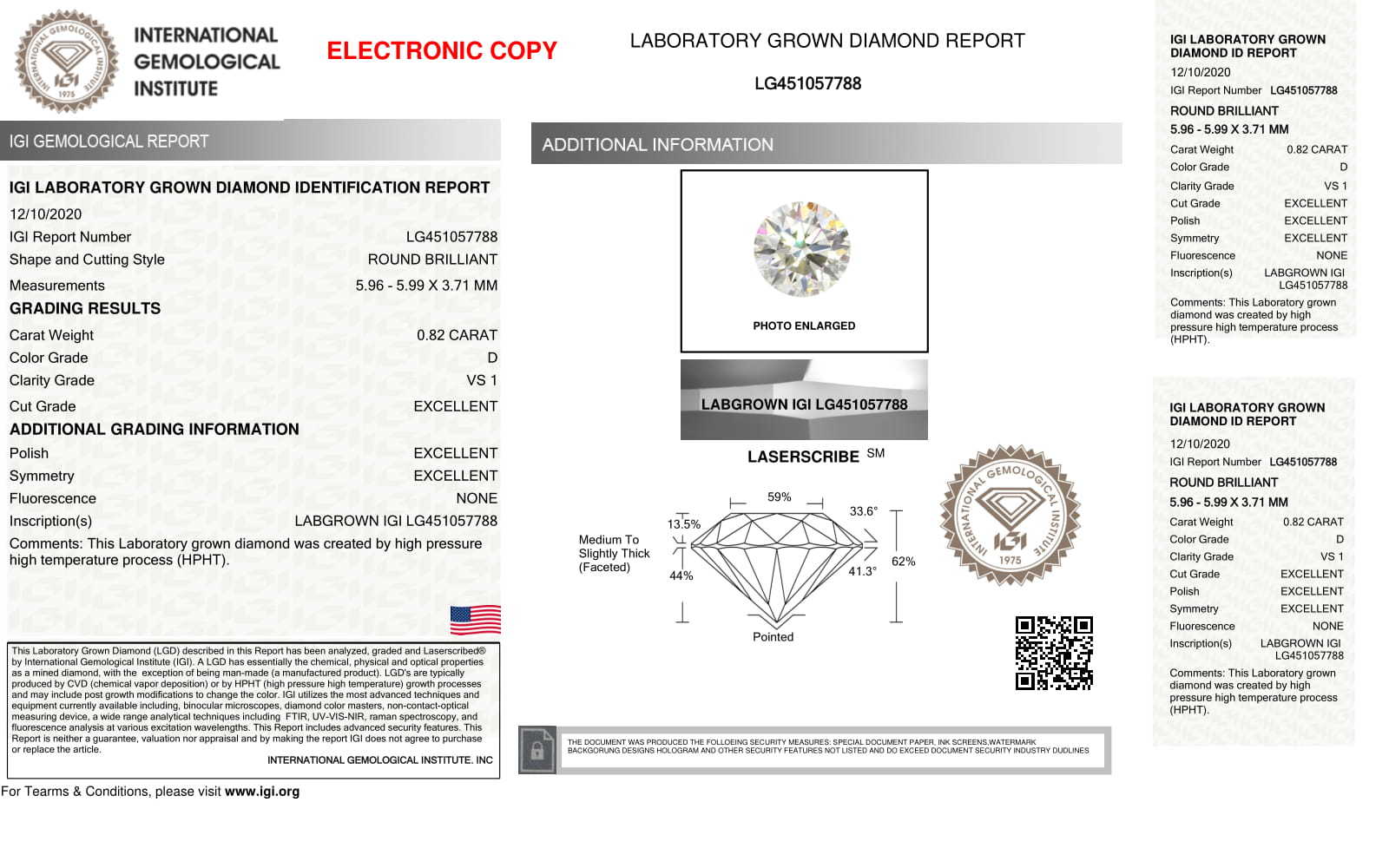 Round Brilliant Cut HPHT 0.82ct Diamond