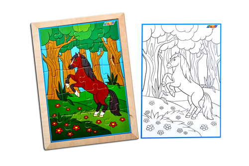 Kidken Horse Jigsaw Puzzle with colouring sheet