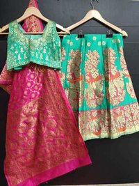 Girls Banarasi Silk Fully Stitched Kids Lehenga Choli