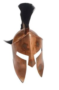 Copper Antique MOVIE 300 King Leonidas Spartan Helmet - 300 Spartan Armour Helmet w/Black Plume