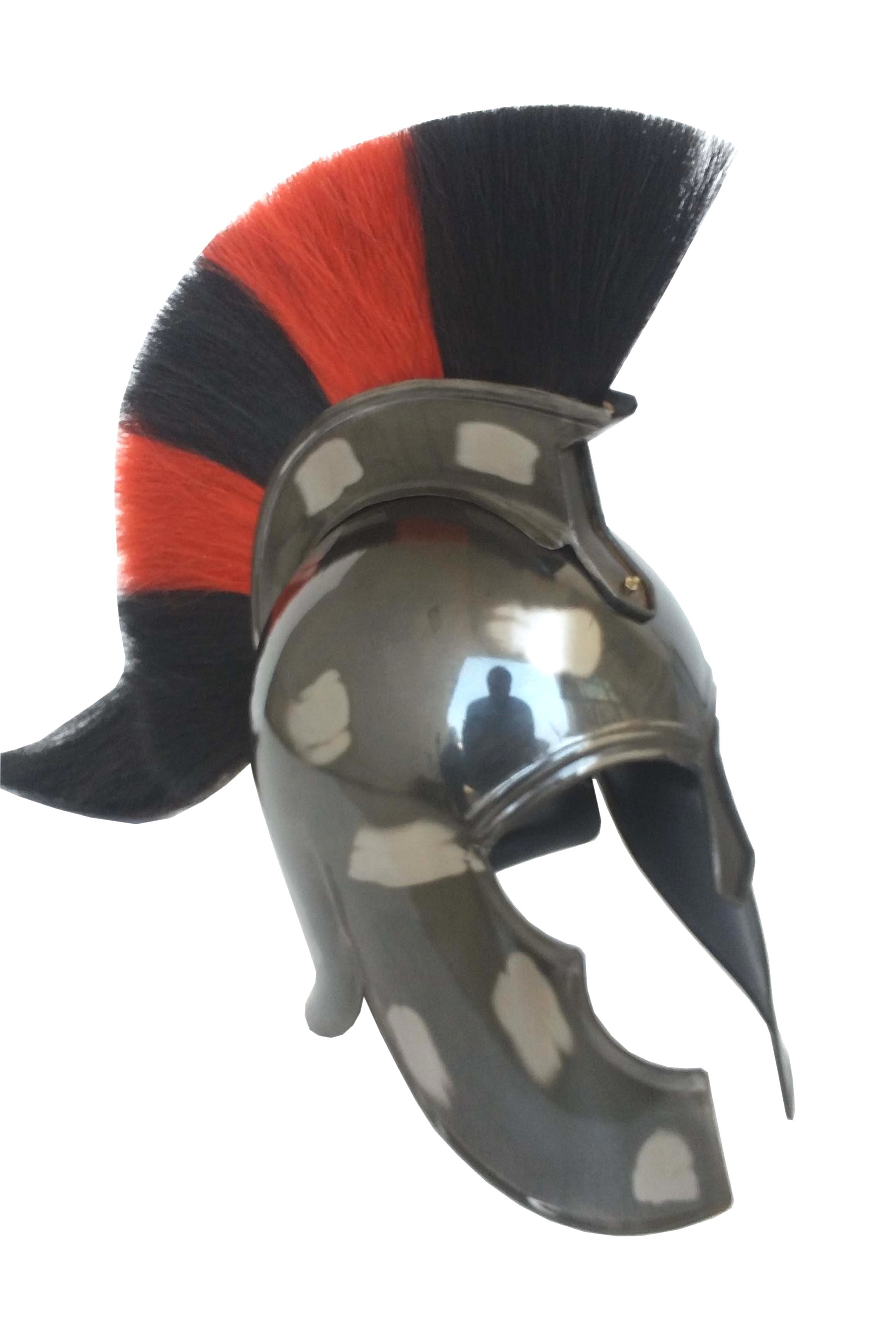Black Antique Troy Movie Sparta Helmet w/Red & Black Plume