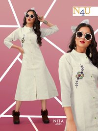Handloom Cotton With Embroidery Work Kurti