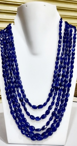 Natural Blue Sapphire Oval Shape Briolette Faceted 5x7mm to 8X11mm Size Beaded 18 inches long Necklace Top Quality Precious Gemstone By SHRI AMBIKA UDYOG