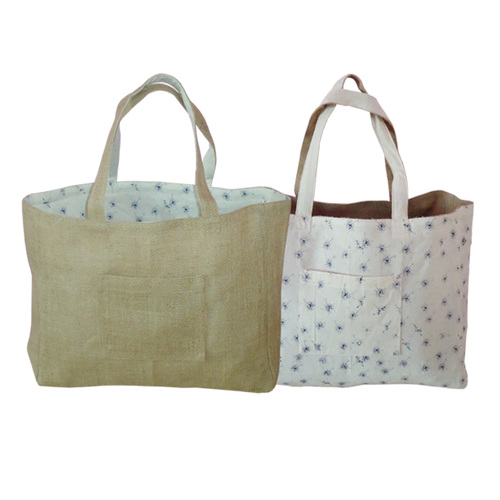 Reversible Jute Cotton Grocery Tote Bag