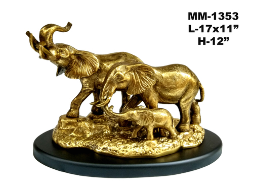 Mentioned In The Image Elephant Family Aluminium Statue, Wooden Base, Brass Antique